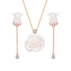 Fei Liu Collar y pendientes de oro bicolor de 18 quilates con calcedonia, rosa y diamantes