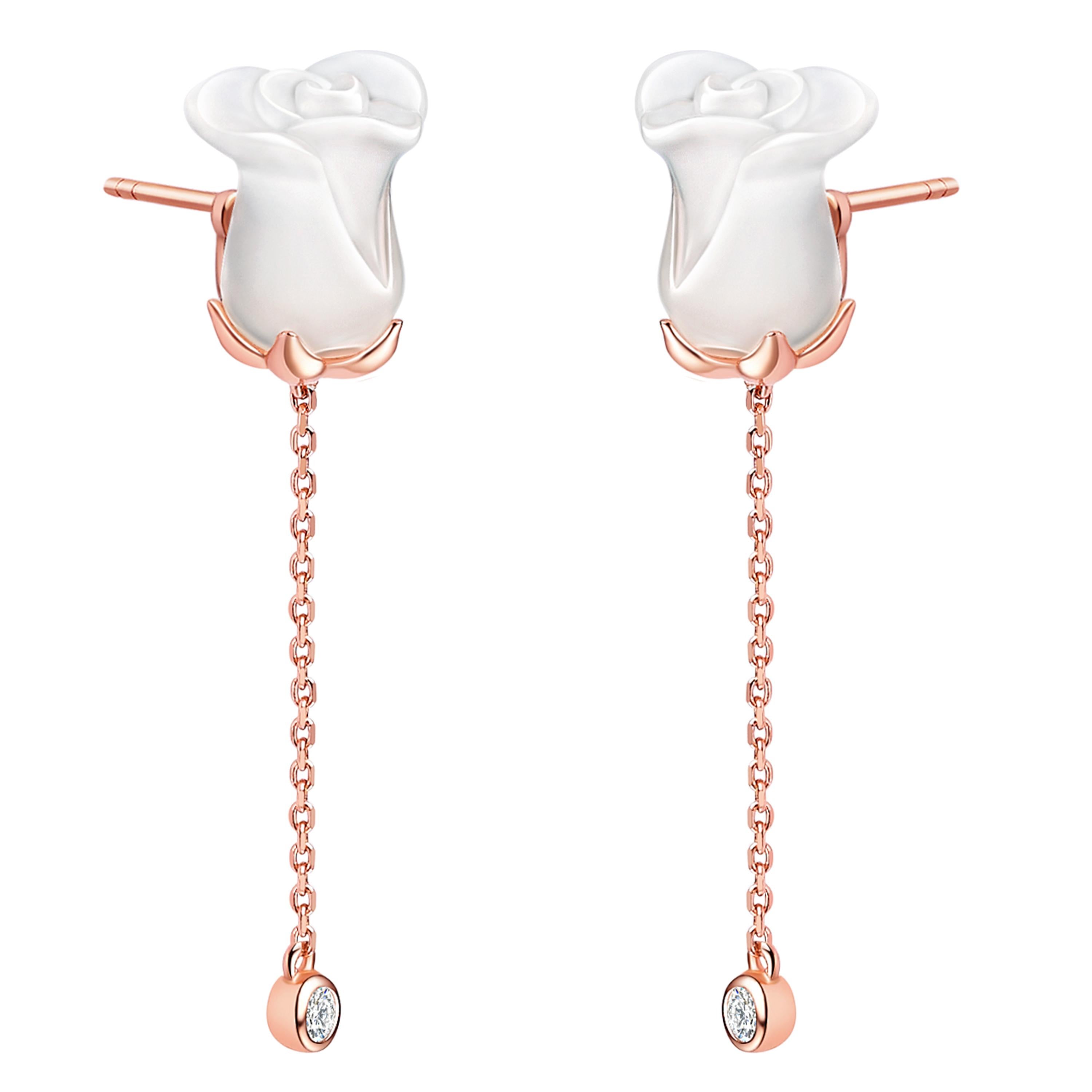 Fei Liu Chalcedony Rose Necklace and Earrings Set in Rose Gold Plated Silver In New Condition In Birmingham, GB