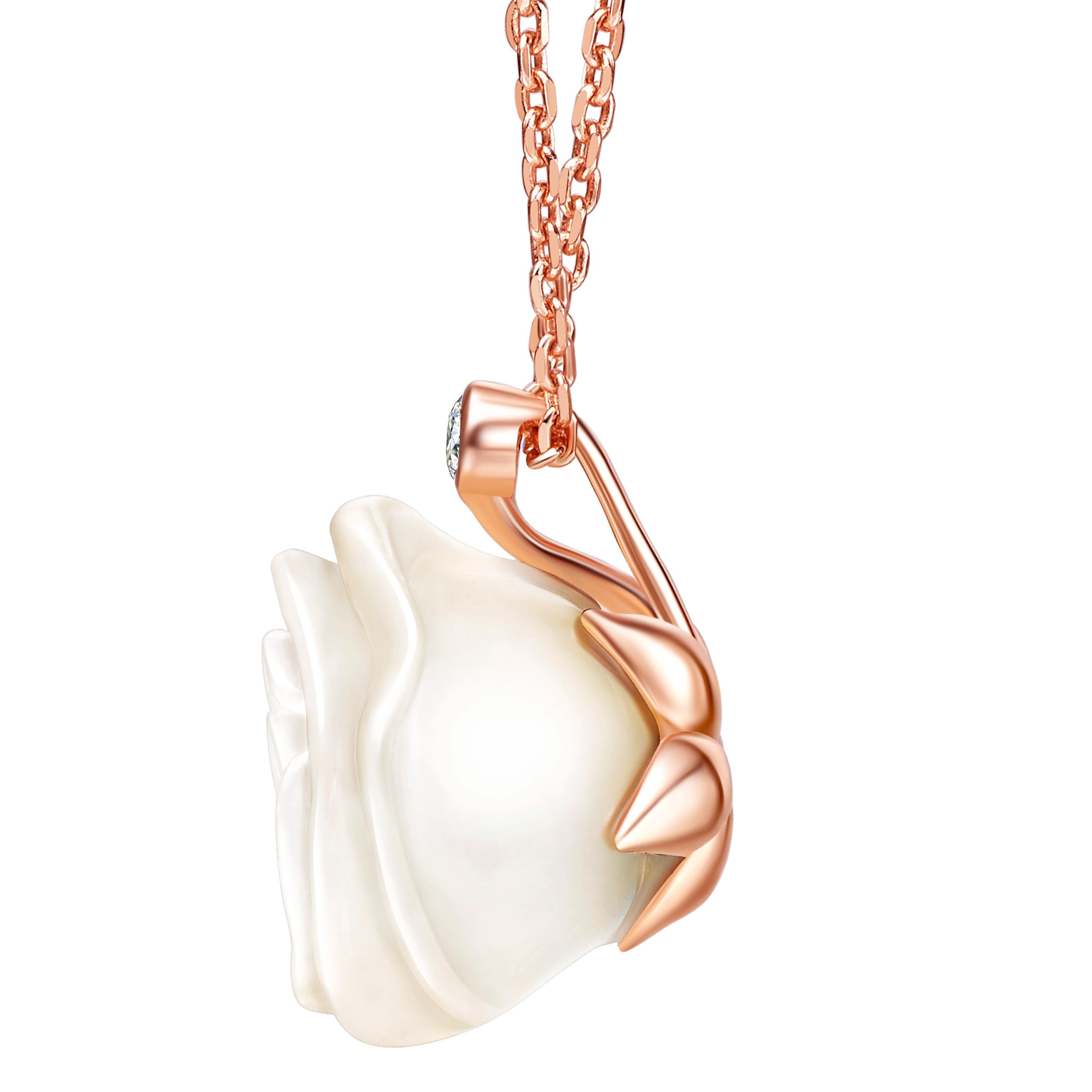 Fei Liu Chalcedony Rose Necklace and Earrings Set in Rose Gold Plated Silver 2