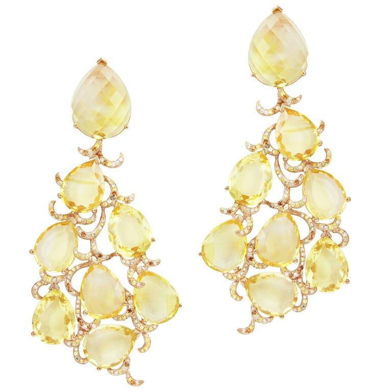 Fei Liu Citrine And Diamond 18 Karat Yellow Gold Chandelier Earrings Fei Liu Citrine And Diamond 18 Karat Yellow Gold Chandelier Earrings For