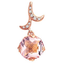 Fei Liu Checkerboard Cut Rose Quartz Diamond 18 Karat Rose Gold Drop Earrings