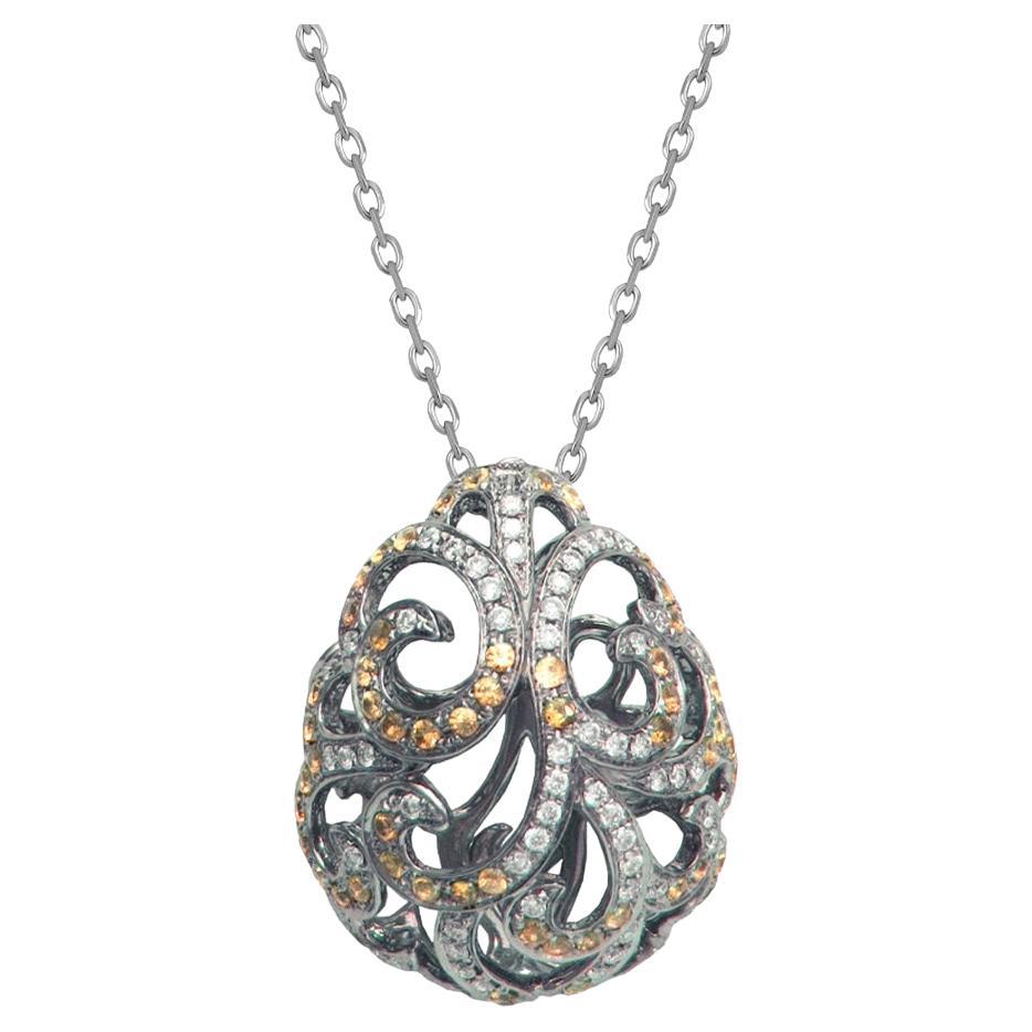 Fei Liu Citrine and Diamond 18 Karat Gold Openwork Filigree Pendant Necklace