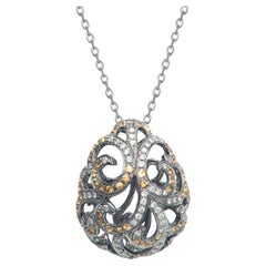 Fei Liu Citrine and Diamond 18 Karat Gold Openwork Filigree Pendant Necklace