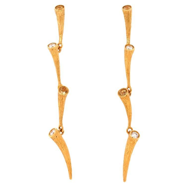 Fei Liu Citrine and Diamond 18 Karat Gold Textured Drop Earrings For Sale