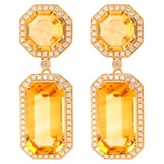 Fei Liu Citrine and Diamond Halo 18 Karat Drop Earrings