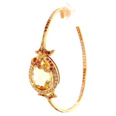 Fei Liu Citrine and Garnet 18 Karat Yellow Gold Single Hoop Earring