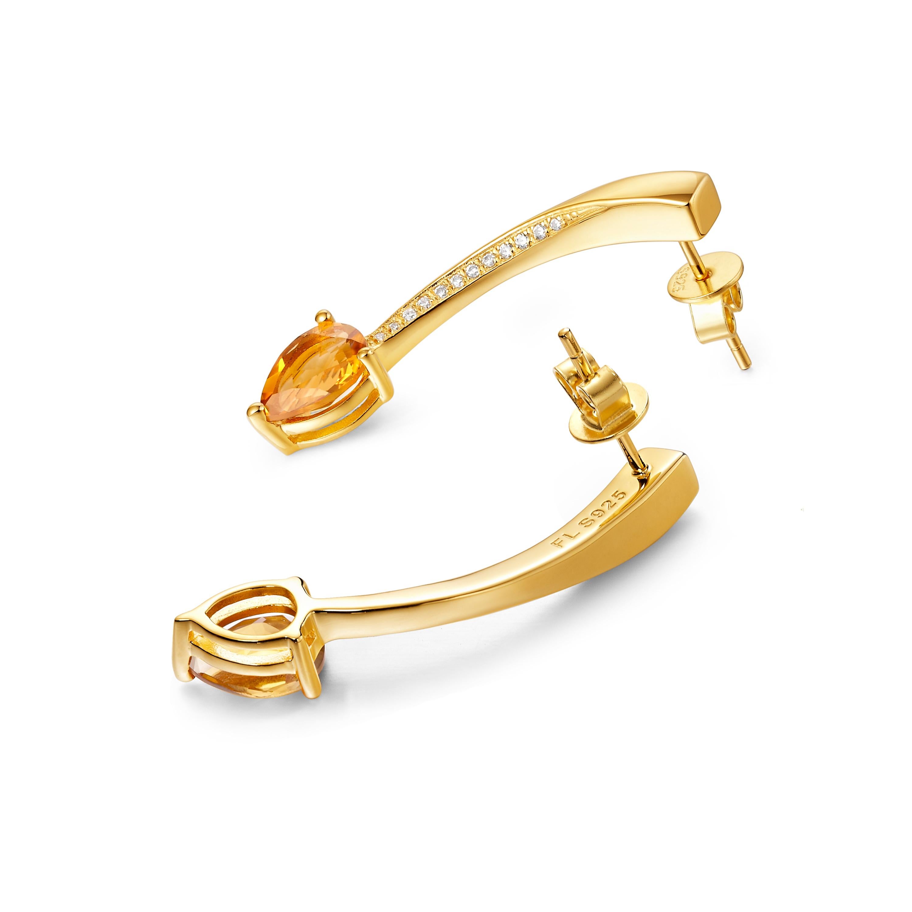 Women's or Men's Fei Liu Citrine Cubic Zirconia Sterling Silver Two-Piece Stud Drop Earrings