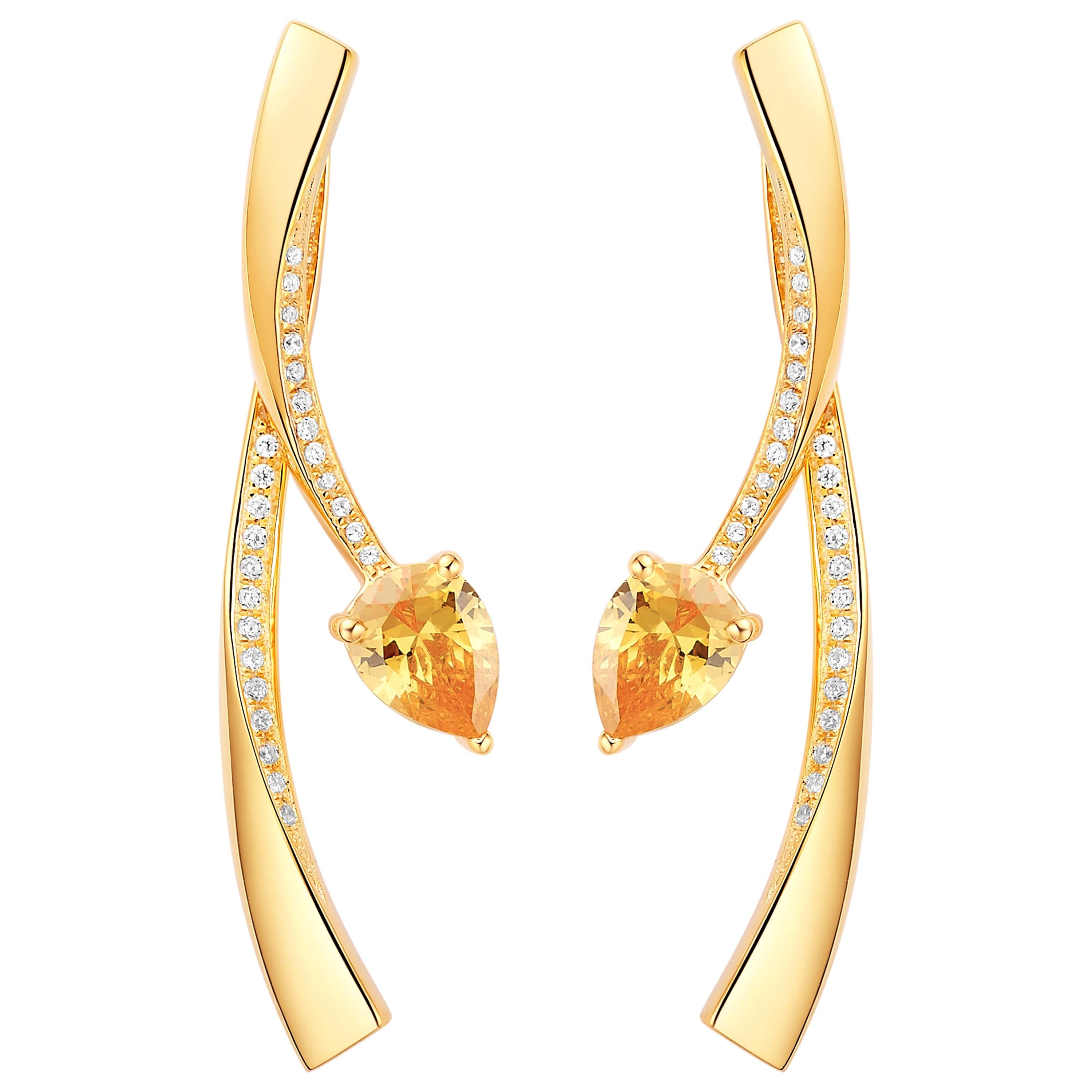 Fei Liu Citrine Cubic Zirconia Sterling Silver Two-Piece Stud Drop Earrings