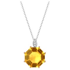Fei Liu Citrine Diamond 18 Karat White Yellow Gold Pendant Necklace