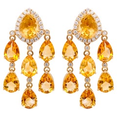 Fei Liu Citrine Diamond 18ct Yellow Gold Drop Earrings