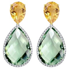 Fei Liu Citrine Diamond Green Amethyst 18 Karat Gold Gemstone Drop Earrings