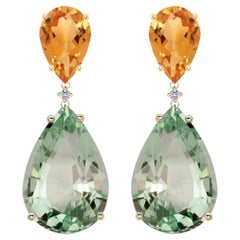 Fei Liu Citrine Diamond Green Amethyst 18Kt Two-Tone Gold Gemstone Drop Earrings