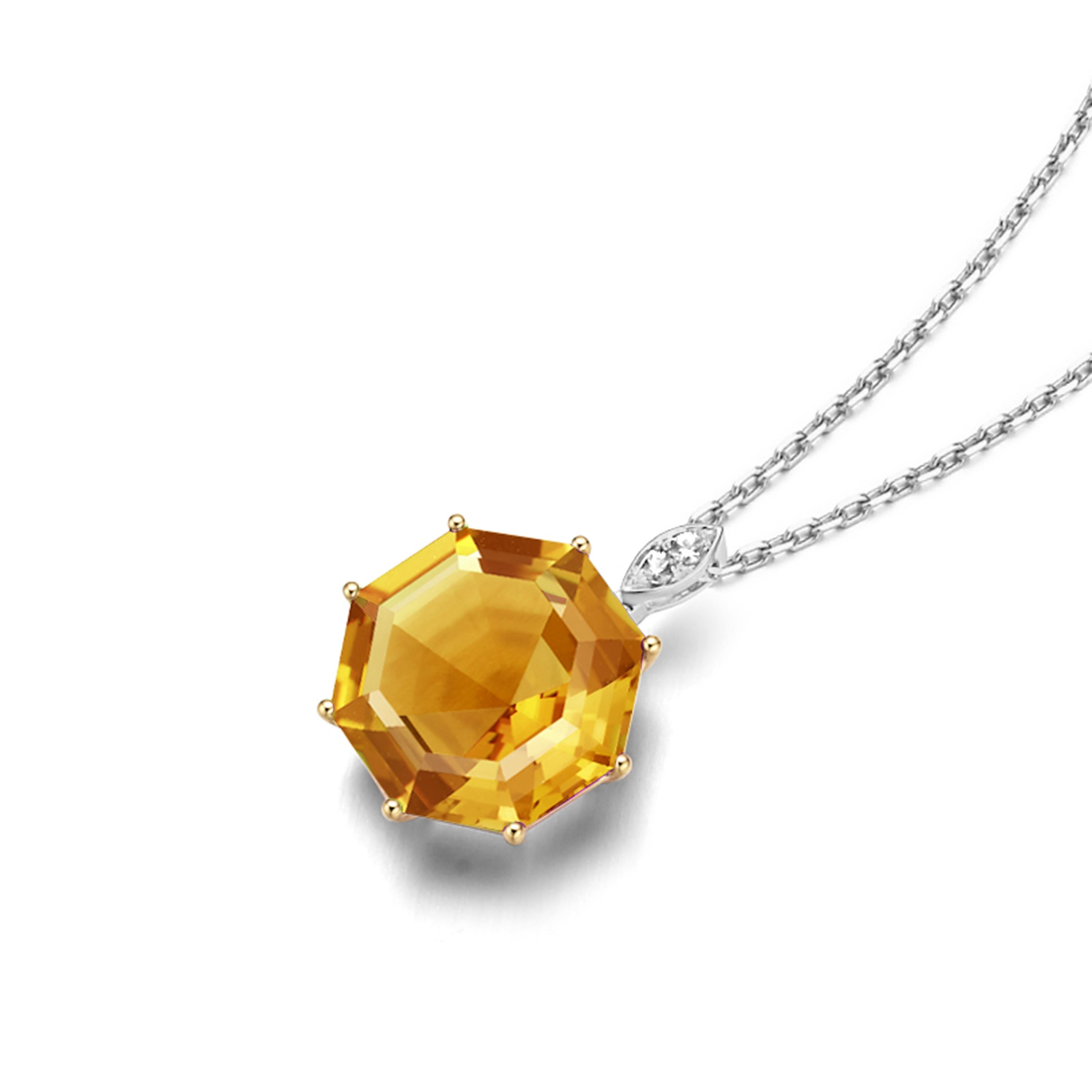 Contemporary Fei Liu Citrine Diamond 18 Karat White Yellow Gold Pendant Necklace