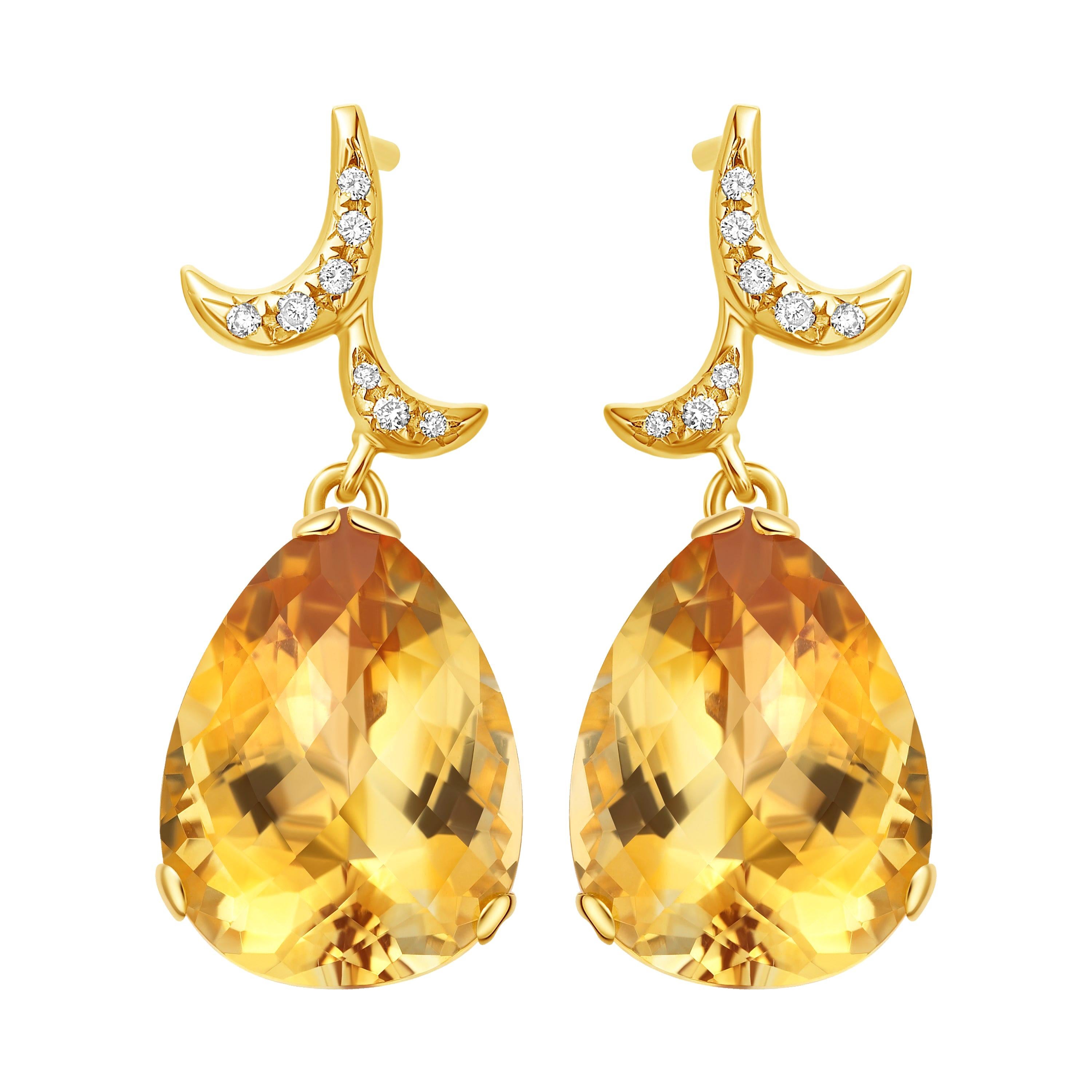 Fei Liu Citrine Diamonds Yellow Gold Earrings