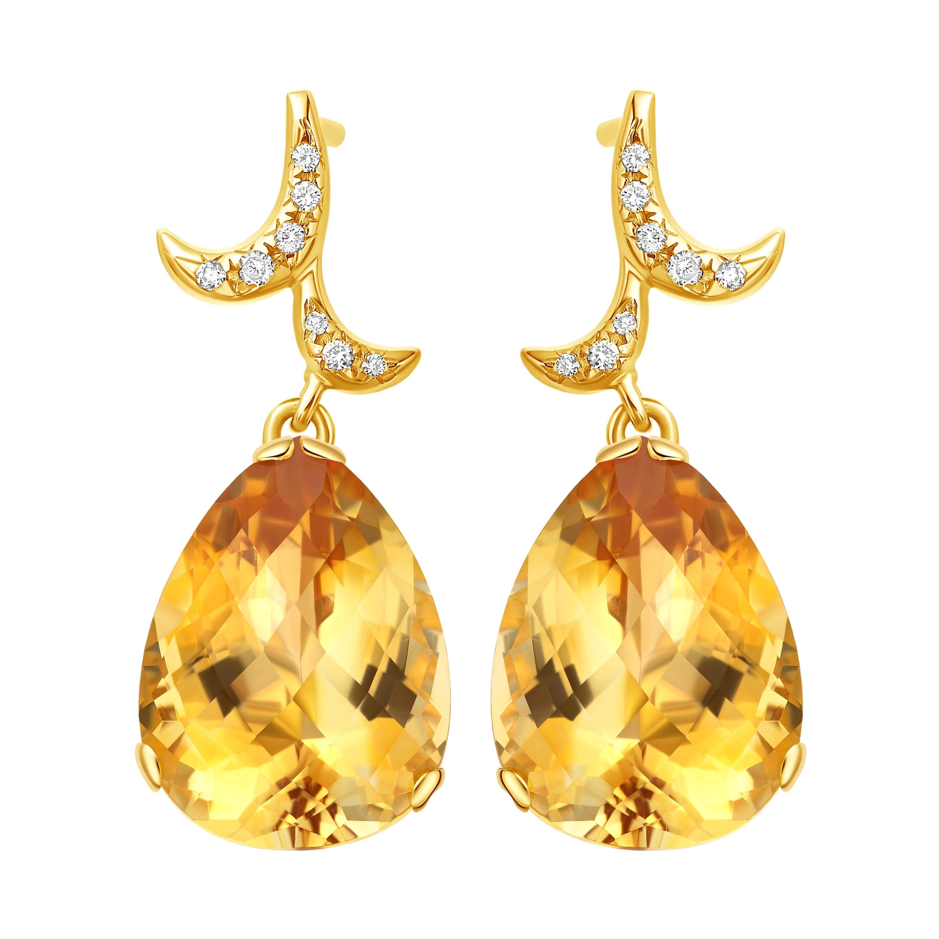 Fei Liu Citrine Diamonds 18 Karat Yellow Gold Drop Earrings