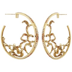 Fei Liu Citrine Garnet Brown Diamond White Diamond 18 Karat Gold Hoop Earrings