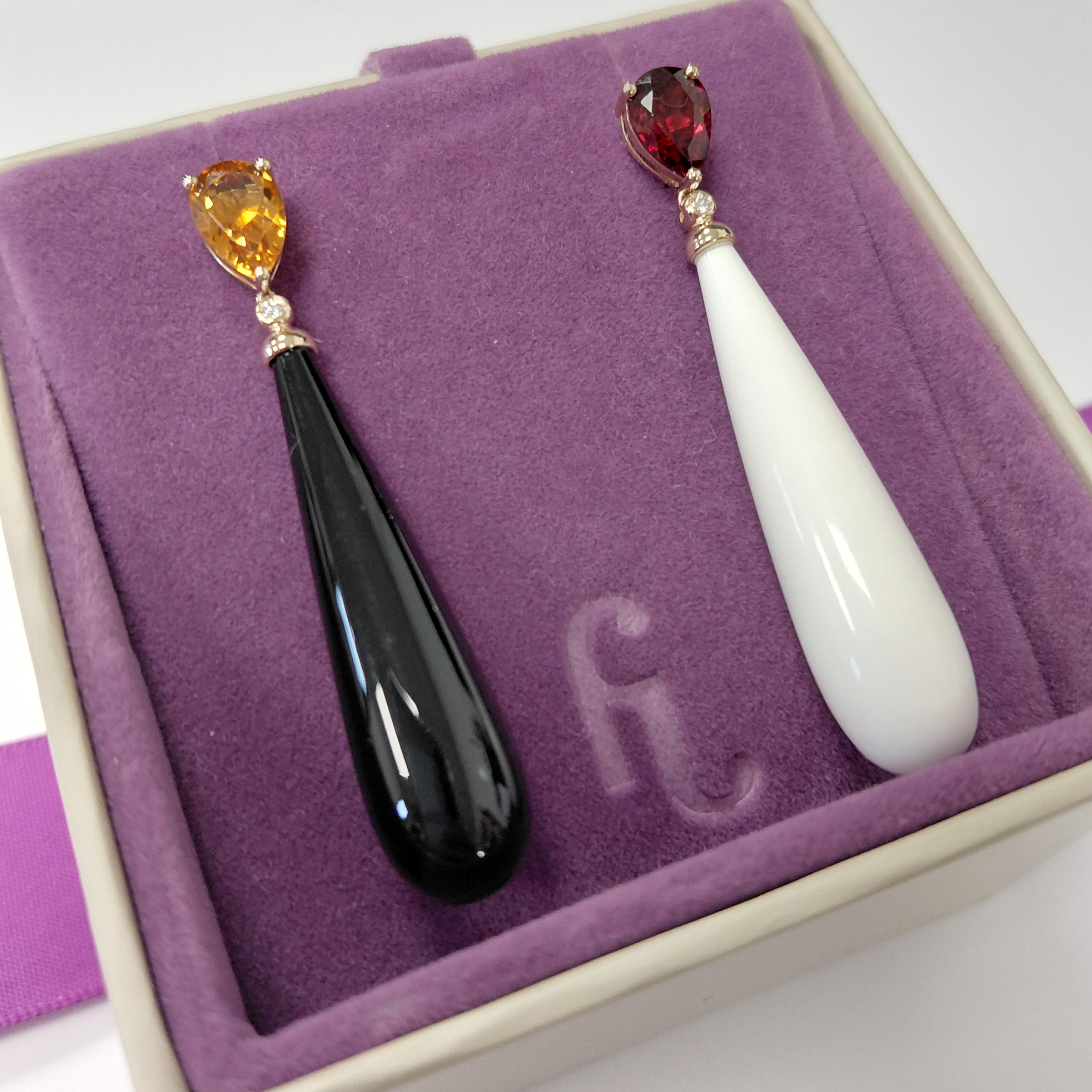 Fei Liu - Orecchini a goccia in oro 14ct con citrino, granato, diamante e onice In condizioni Nuovo in vendita a Birmingham, GB