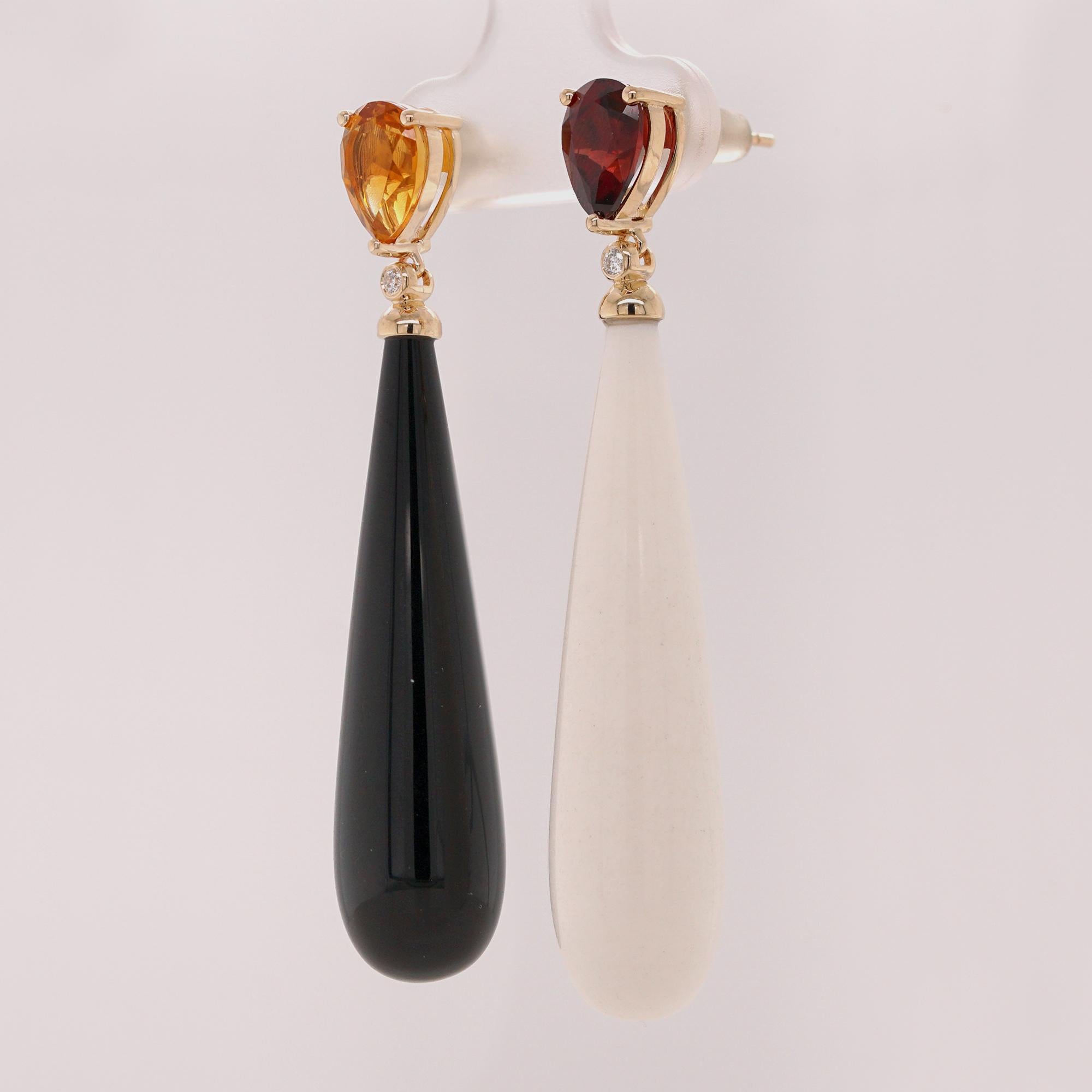 Fei Liu - Orecchini a goccia in oro 14ct con citrino, granato, diamante e onice in vendita 1