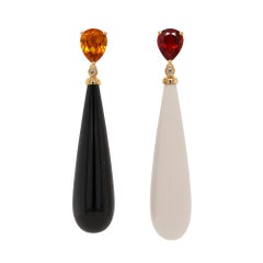 Fei Liu Citrine, Garnet, Diamond and Onyx 14ct Gold Drop Earrings