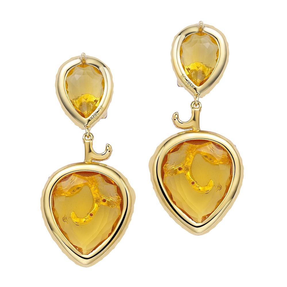 Contemporary Fei Liu Citrine Gem-Set Gold Plated Sterling Silver Pendant Earring Set For Sale