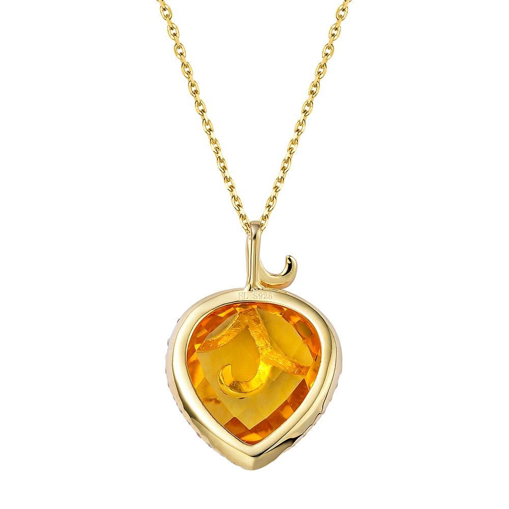 Contemporary Fei Liu Citrine Gem-Set Gold Plated Sterling Silver Pendant Necklace For Sale