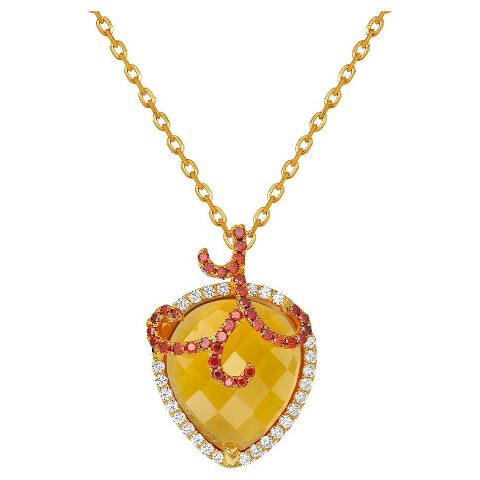 Fei Liu Citrine Gem-Set Gold Plated Sterling Silver Pendant Necklace For Sale