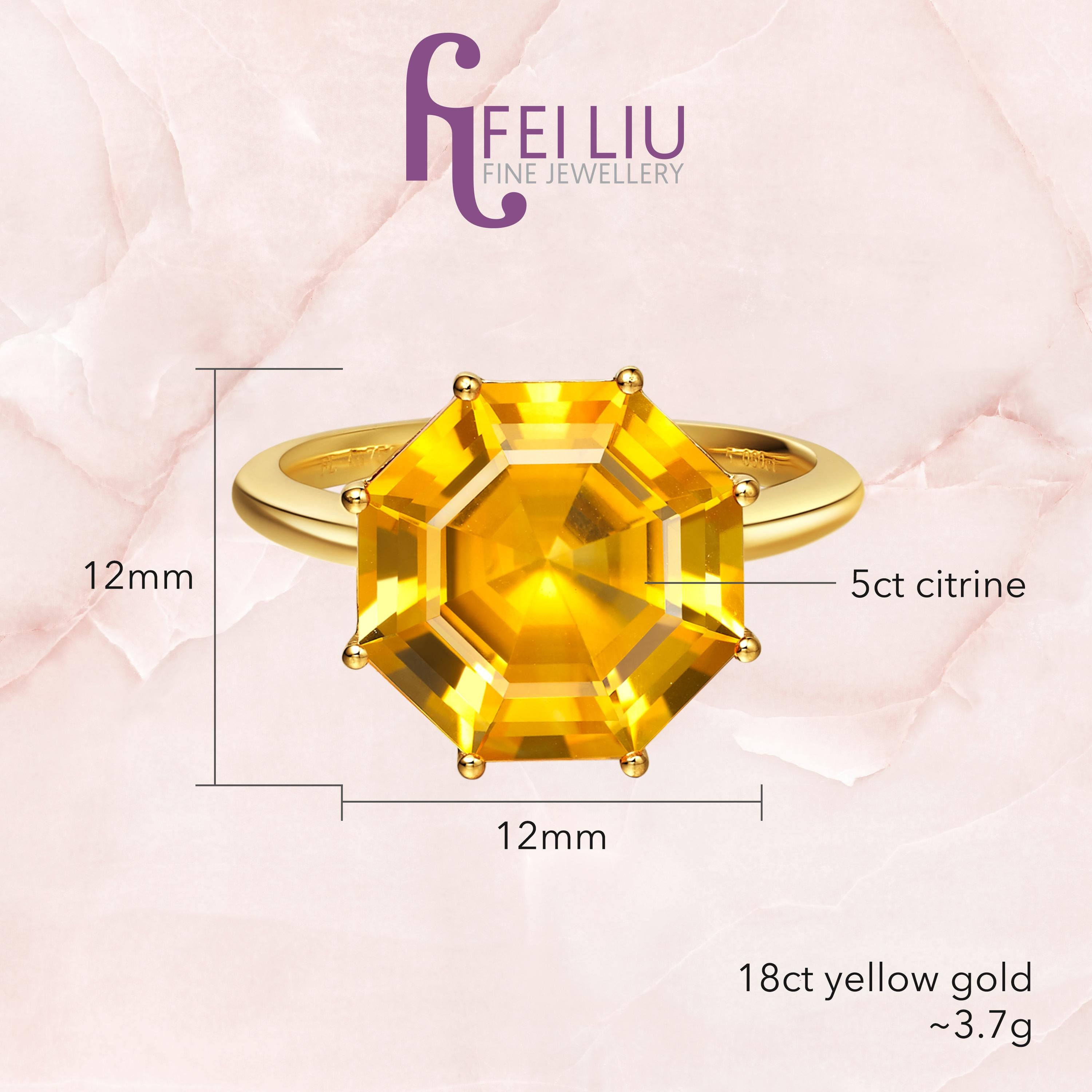 Asscher Cut Fei Liu Citrine Yellow Gold Ring