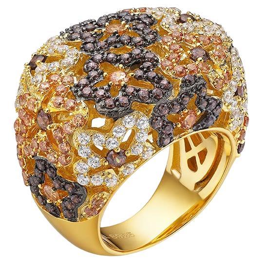 Fei Liu Coloured Cubic Zirconia Yellow Gold Plated Sterling Silver Dome Ring