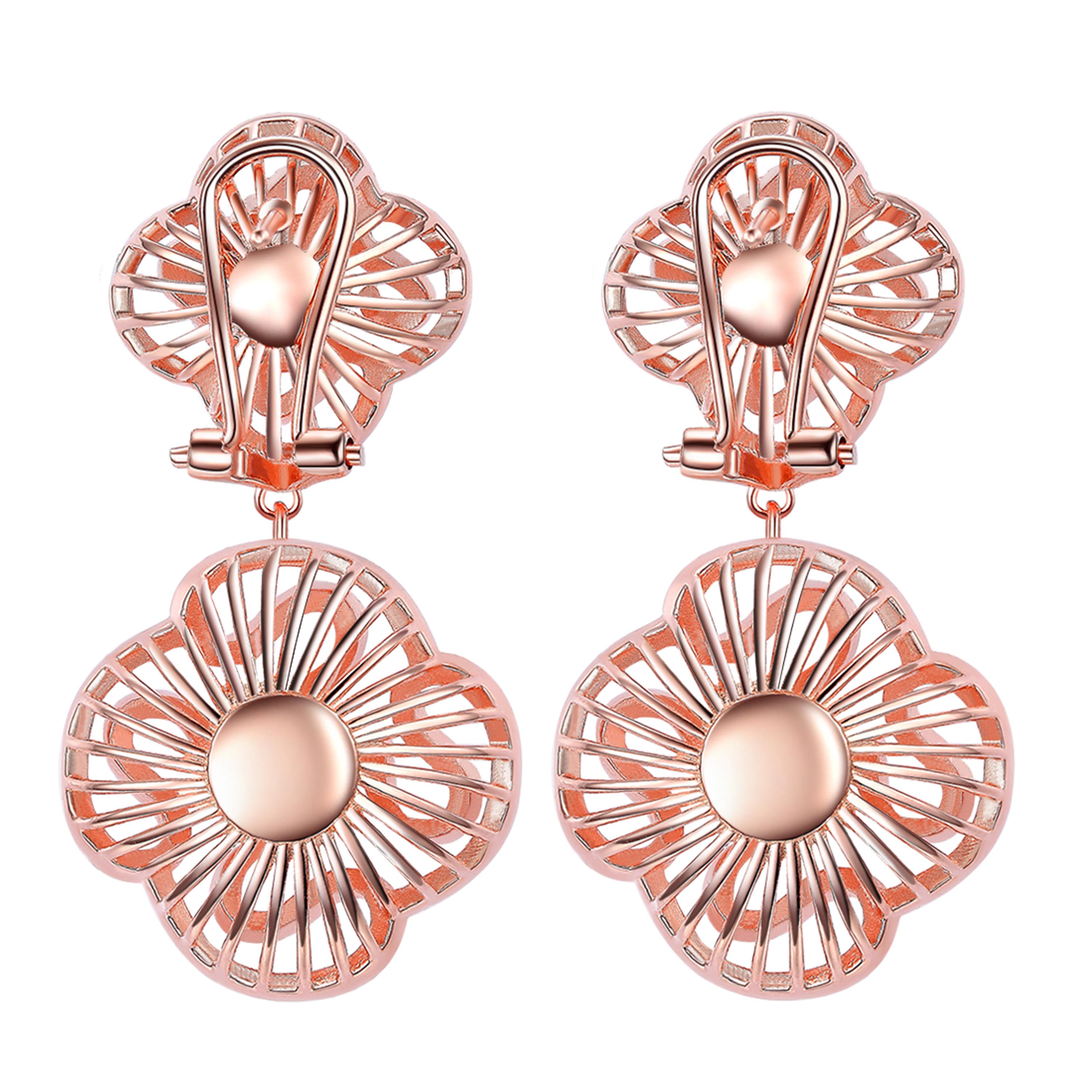 Contemporary Fei Liu Cubic Zirconia 18ct Rose Gold Plated Sterling Silver Drop Earrings