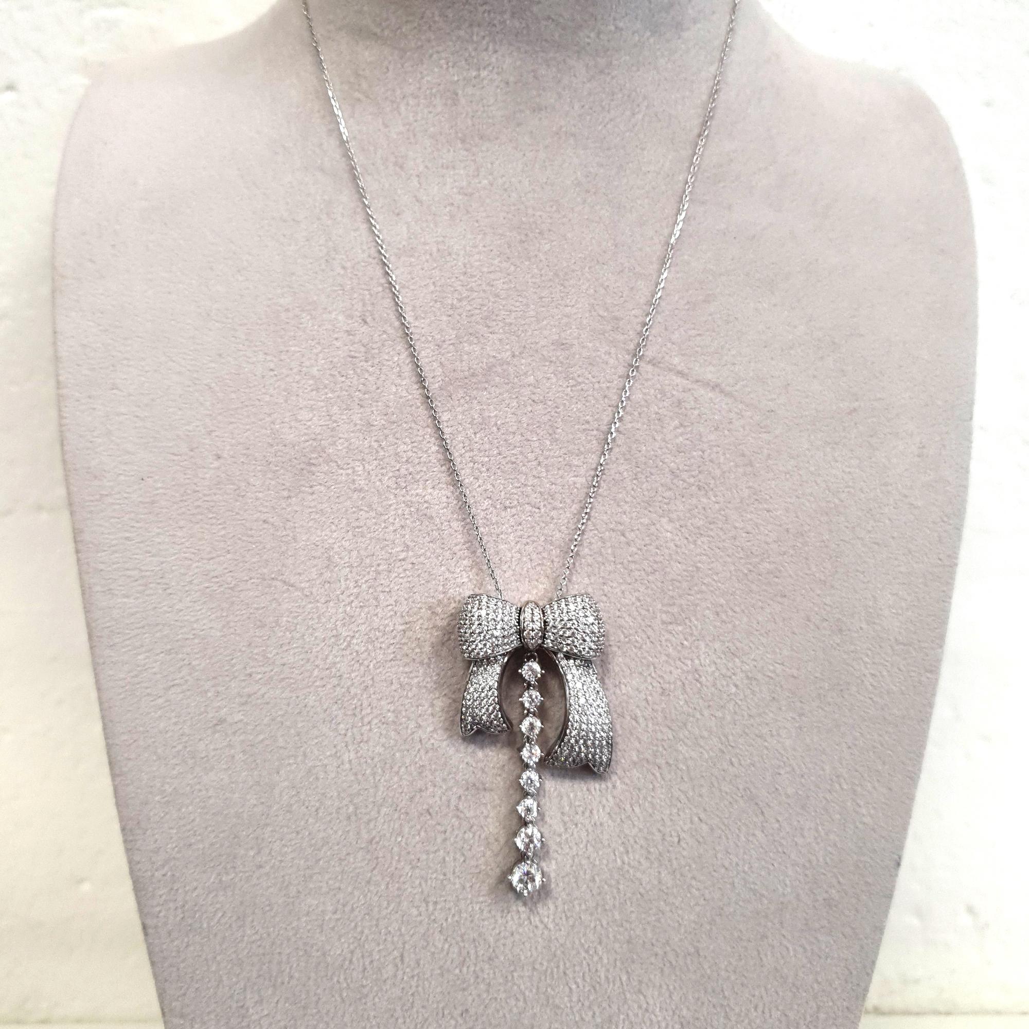 Contemporary Fei Liu Cubic Zirconia Sterling Silver Bow Pendant Necklace For Sale