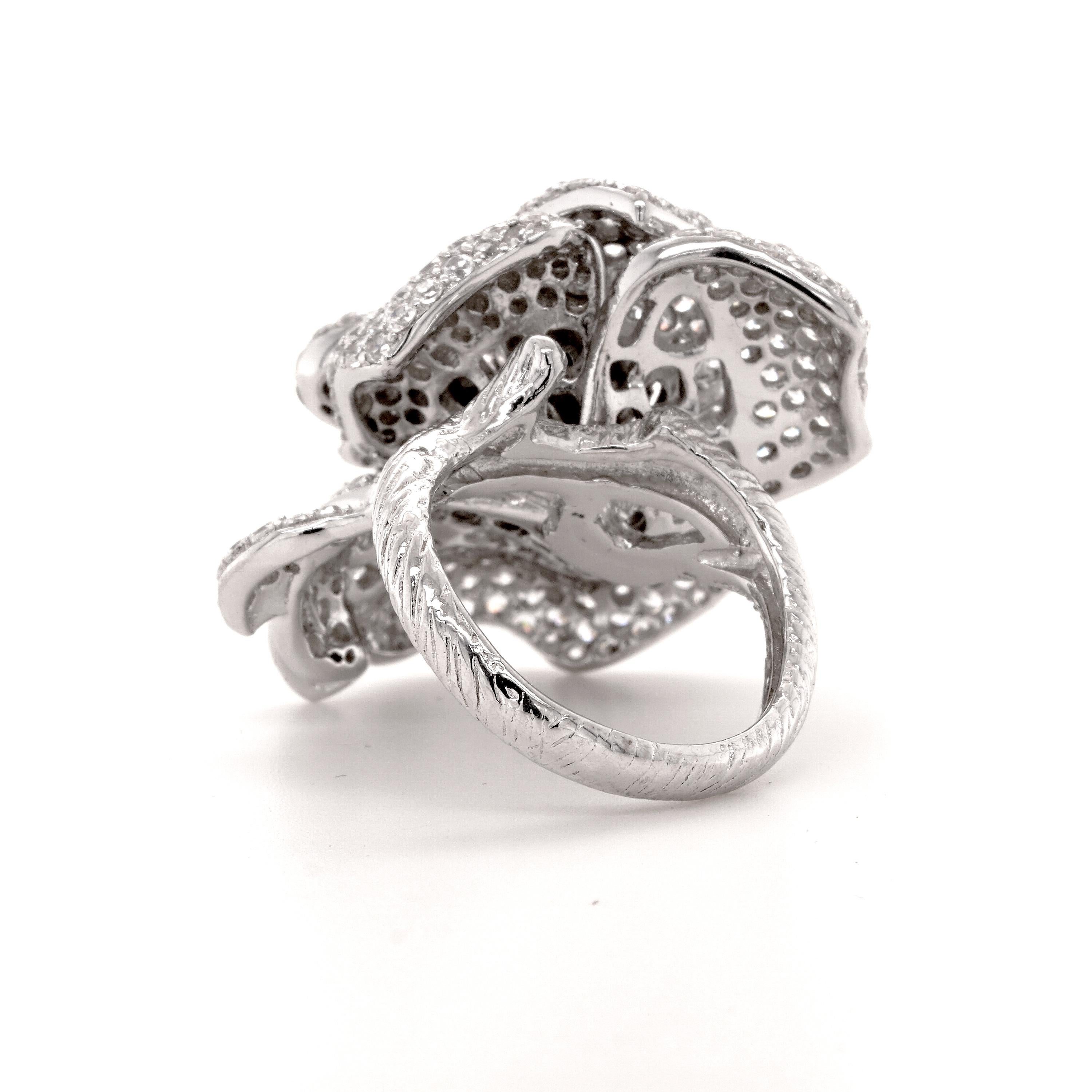 Contemporary Fei Liu Cubic Zirconia Sterling Silver Peony Cocktail Ring