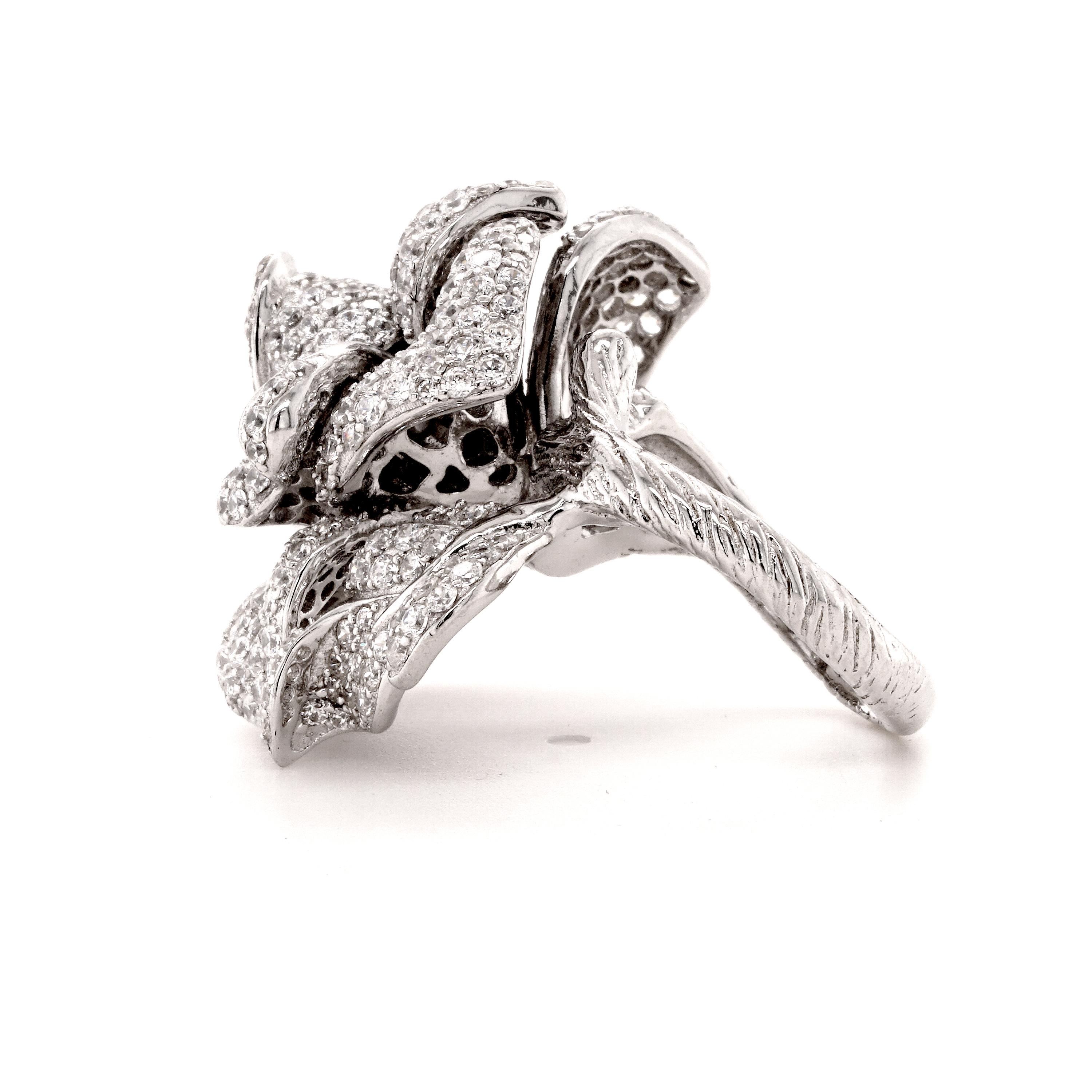 Brilliant Cut Fei Liu Cubic Zirconia Sterling Silver Peony Cocktail Ring