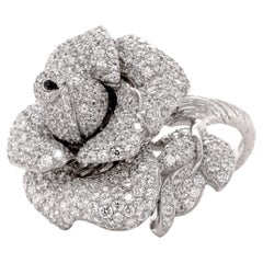 Fei Liu Cubic Zirconia Sterling Silver Peony Cocktail Ring - Size M1/2