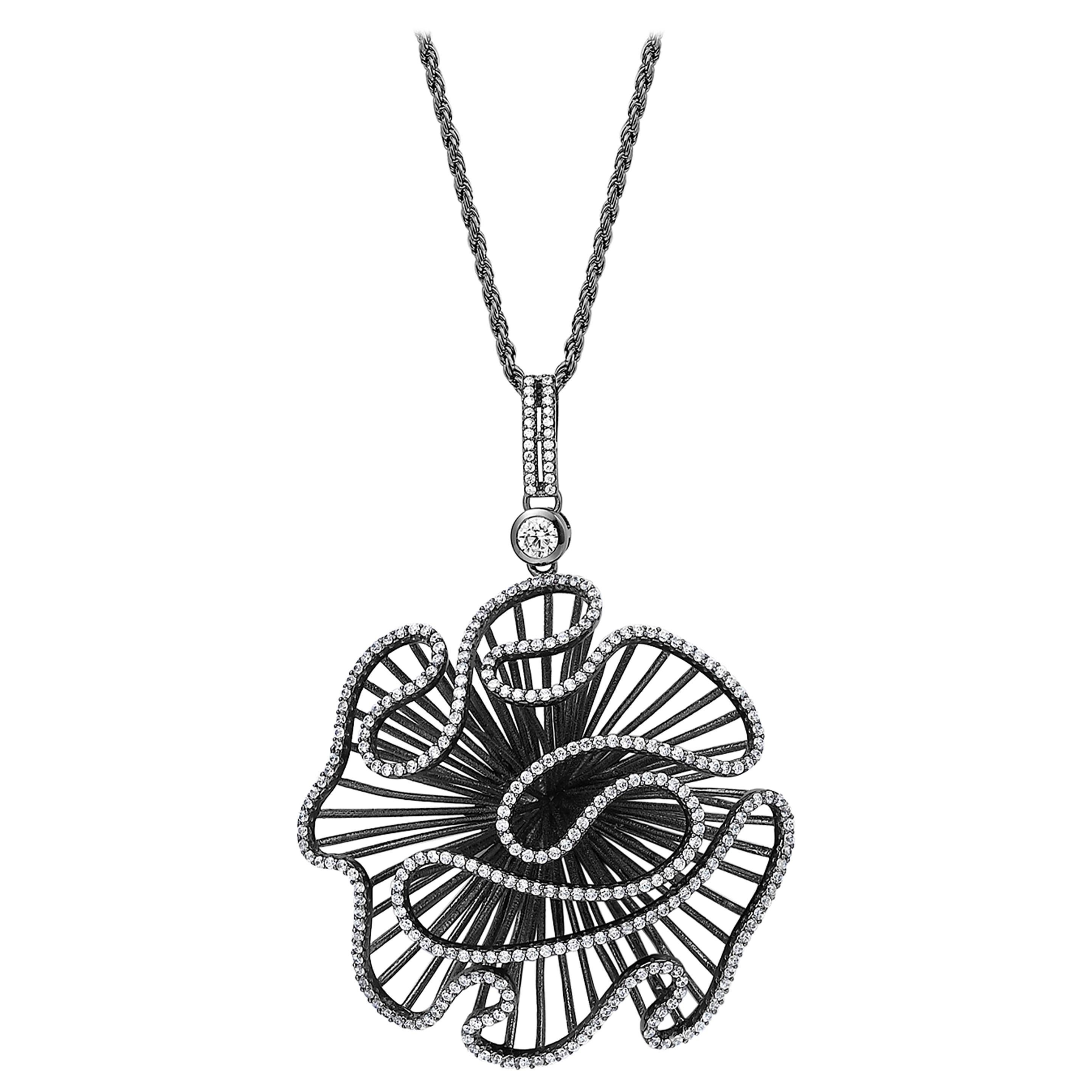 Fei Liu CZ Black Rhodium Plated Sterling Silver Statement Pendant Necklace