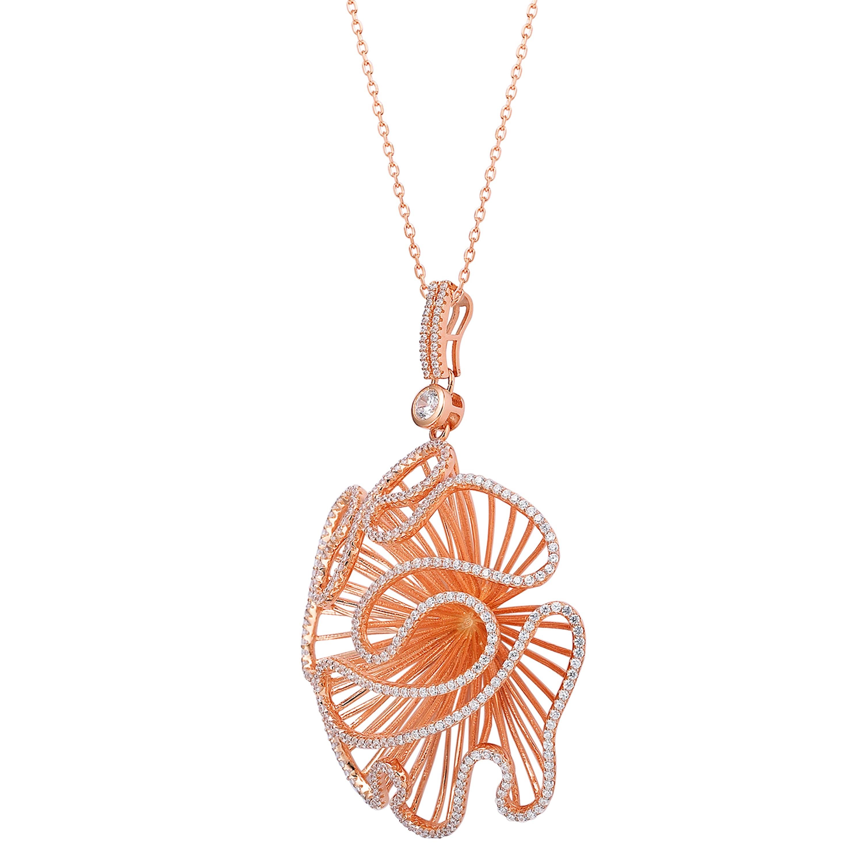 Contemporary Fei Liu CZ Rose Gold Plated Sterling Silver Statement Pendant Necklace