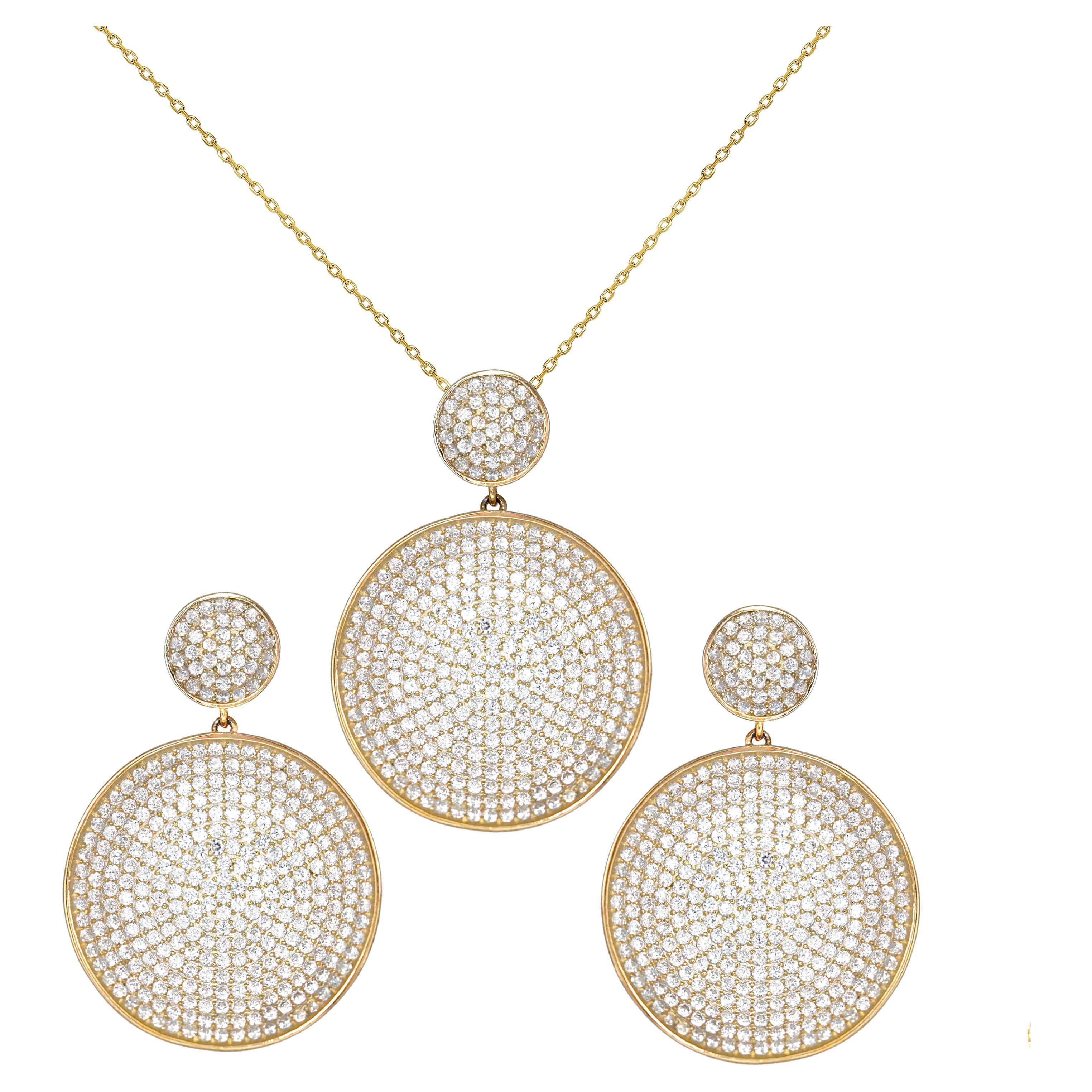 Fei Liu Diamanté 18ct Yellow Gold Plated 925 Silver Necklace Drop Earrings Set