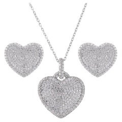 Fei Liu Diamante Cubic Zirconia Sterling Silver Heart Pendant Earrings Set