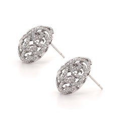 Fei Liu Diamond 18 Karat White Gold Large Filigree Egg Stud Earrings