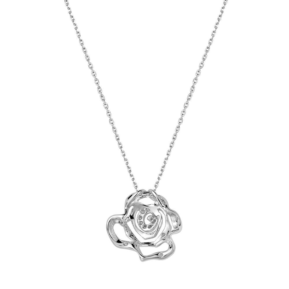 Contemporary Fei Liu Diamond 18 Karat White Gold Rose Pendant Necklace For Sale