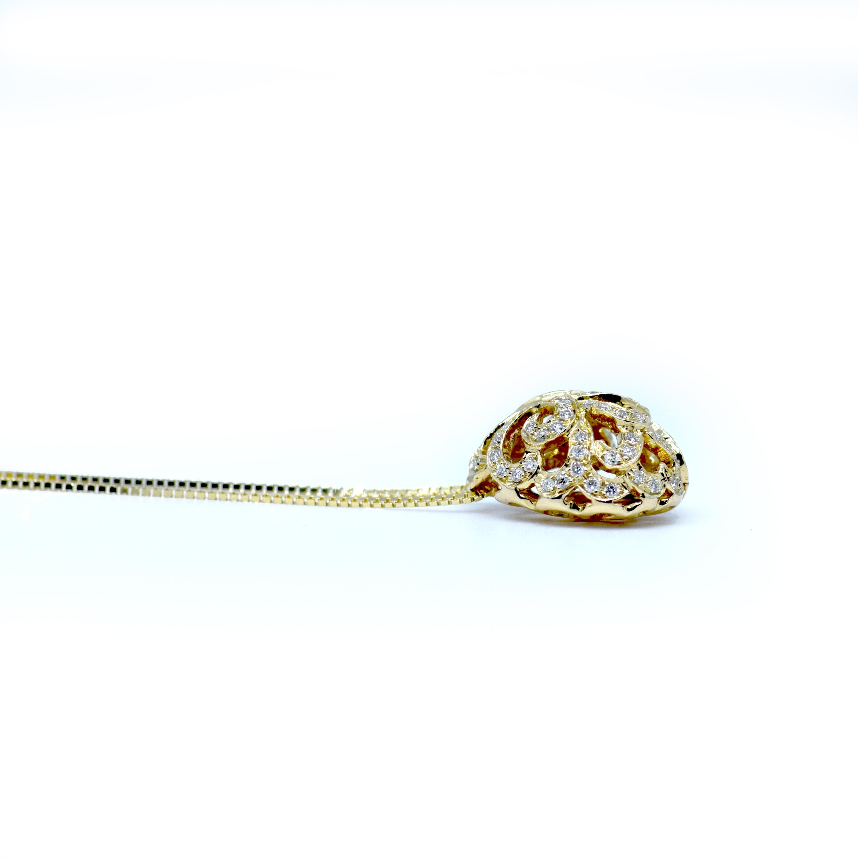 Contemporary Fei Liu Diamond 18 Karat Yellow Gold Filigree Mini Egg Pendant Necklace