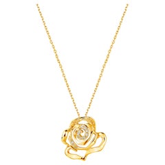 Fei Liu Diamond 18 Karat Yellow Gold Rose Pendant Necklace