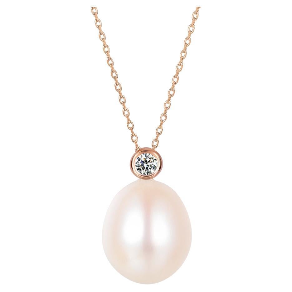 Fei Liu Diamond and Pearl 18 Karat Rose Gold Pendant Necklace For Sale