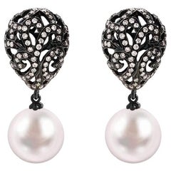 Fei Liu - Pendants d'oreilles en filigrane ajouré en or 18K avec diamants et perles