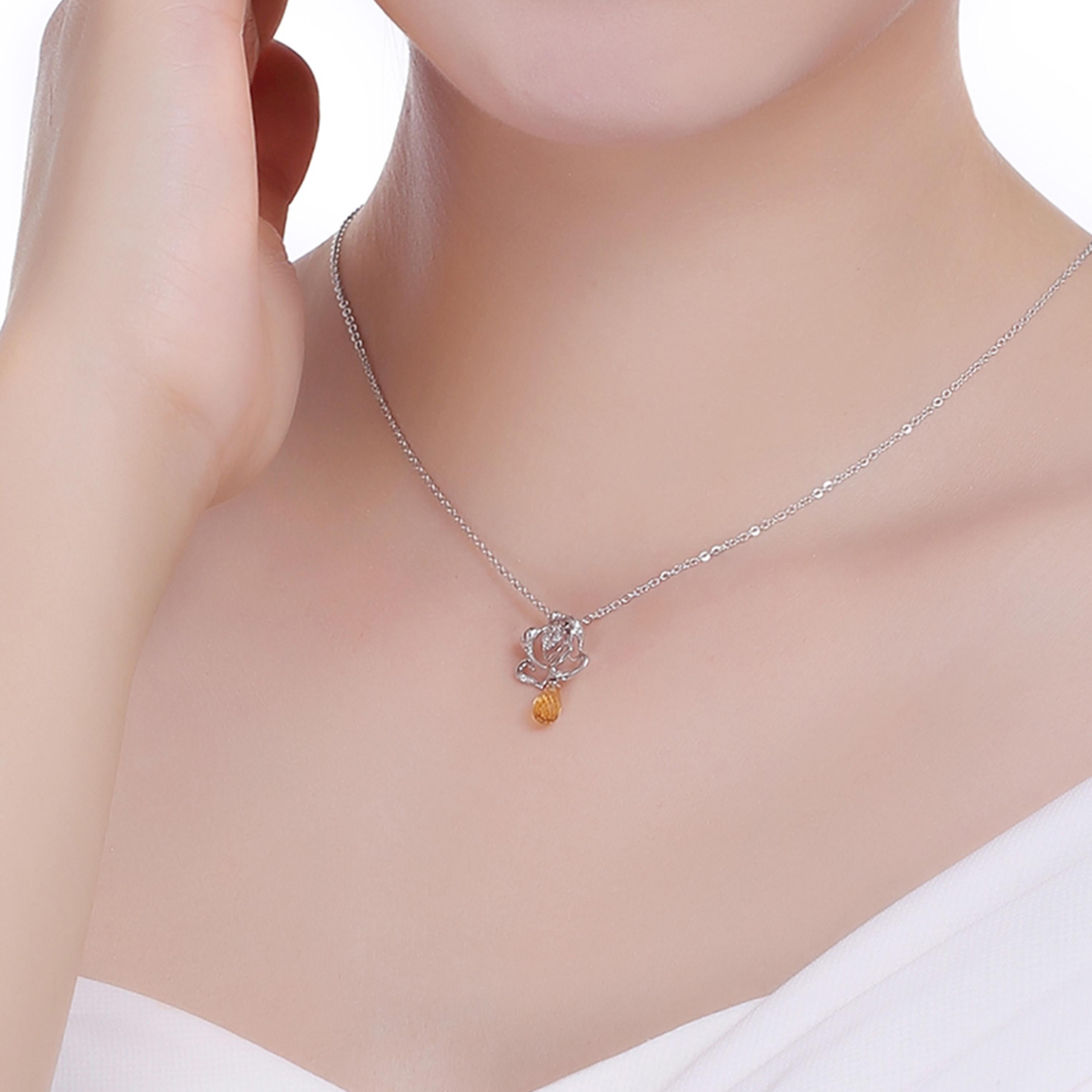Contemporary Fei Liu Diamond Citrine Briolette 18 Karat White Gold Rose Pendant