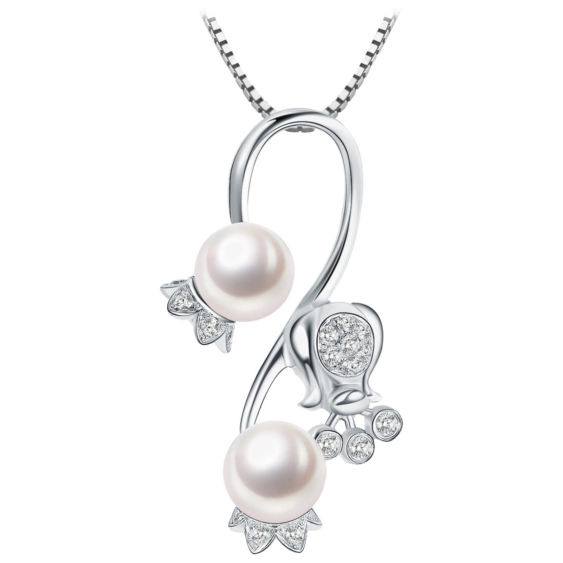 Fei Liu Pendentif en diamant et perle Collier en or blanc 9 carats de la vallée du muguet