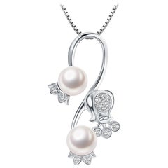 Fei Liu Diamond Pearl Pendant 9 Karat White Gold Lily Valley Pendant Necklace