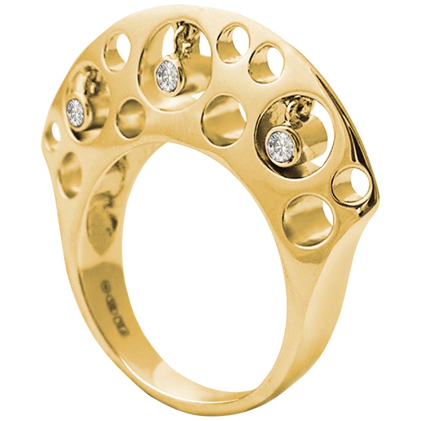 Fei Liu Diamond 18 Karat Yellow Gold Cocktail Ring