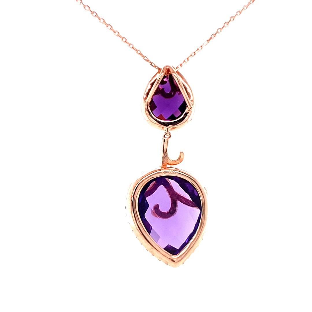Contemporary Fei Liu Double Amethyst Rose Gold Plated Sterling Silver Pendant Necklace For Sale