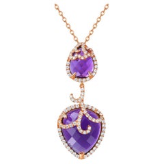 Fei Liu Double Amethyst Rose Gold Plated Sterling Silver Pendant Necklace