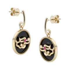 Fei Liu Set aus Anhänger und Ohrring aus 14 Karat Gelbgold mit Drachen-, Achat- und synthetischem Rubin